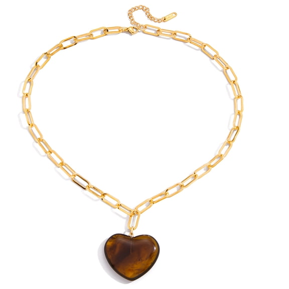 Sunyuer 18K Gold-Plated Stainless Steel & Resin Heart Pendant Necklace for Women - Classic & Versatile Fashion Jewelry with Fade-Resistant Finish