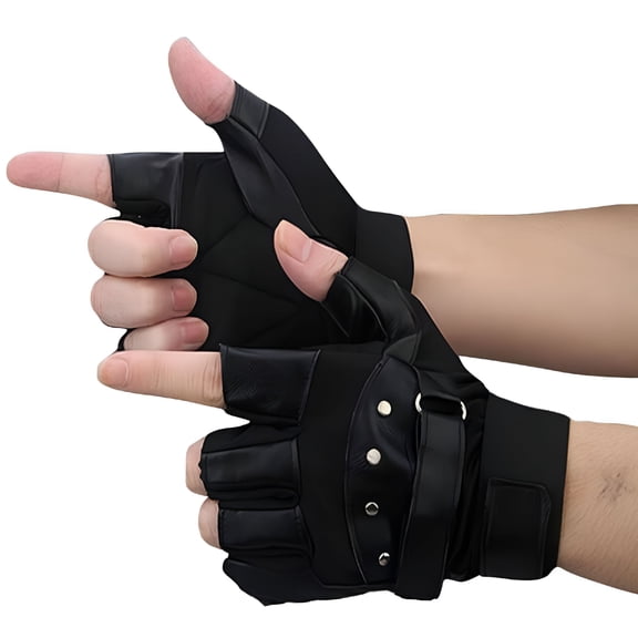 TELOLY Men Soft Biker Gloves Fingerless Driving Sheep Warm Motorcycle Leather Gloves Black