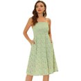 thumbnail image 1 of INSPIRE CHIC Robe Fleurie pour Femme à Bretelles Spaghetti, Smockée, avec Poches, Vert Pâle, TG, 1 of 5