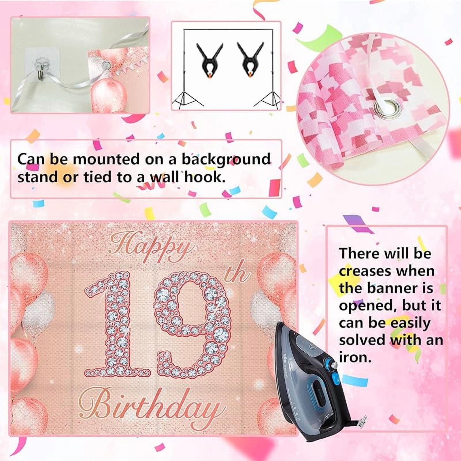 MonMon & Craft Kuchendekoration Zum 19. Geburtstag – „Cheers To 19 Years“, Silber & Rosa Glitzer