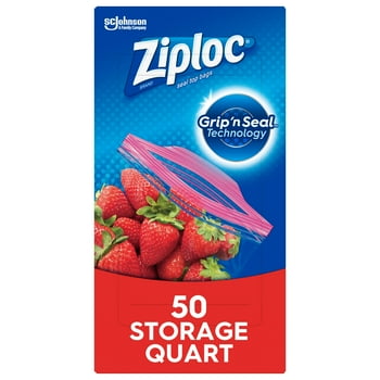 Ziploc® Brand Storage Bags with Grip 'n Seal Technology, Quart, 50 Count