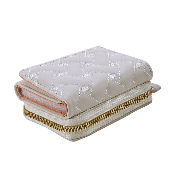 Sonducket Cartera bordada de PU para mujer Monedero con ranura para múltiples tarjetas compacto y duradero Cartera pequeña triple Bolsas de mensajero y de hombro beige