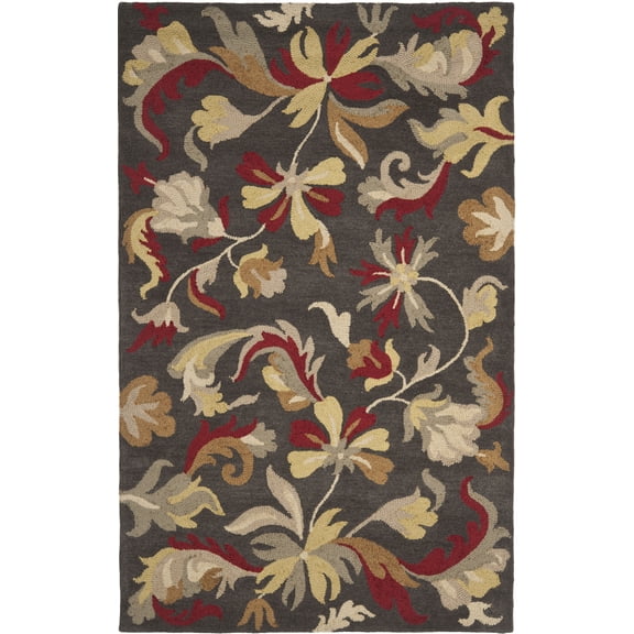 SAFAVIEH Jardin Allieson Floral Wool Area Rug, Dark Grey/Multi, 4' x 6'