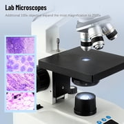 FOUR Es Scientific Compound Monocular Microscope, Constant Temperature Mechanical Stage, 40X-2500X Magnification, 7 LCD Screen, Aluminum Carry Box