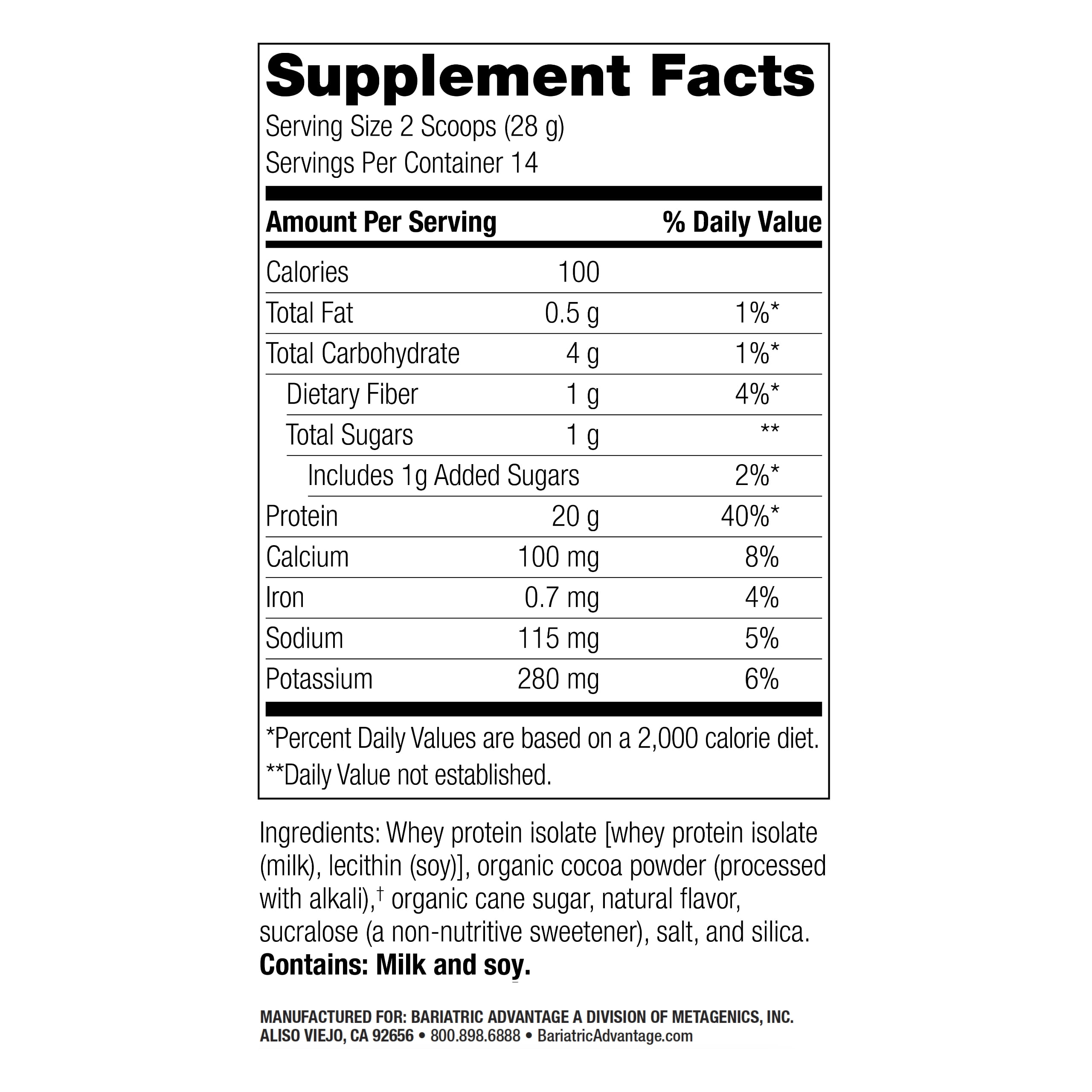 Bariatric Advantage High Protein Supplement Mix - Bariatric Protein Powder - 20 g Protein - For Pre- & Post-Bariatric Surgery Patients - With Iron, Calcium & More - 14 Servings - Chocolate