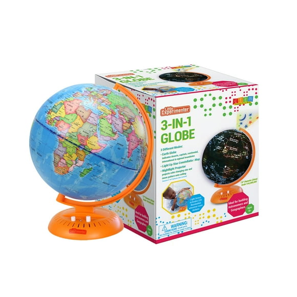 3-in-1 Light Up Globe for Kids - 8” Illuminated Star Map World Globes With Built-in Night Lamp Projector, And Stand - Learning & Educational Stem Toys, Gi