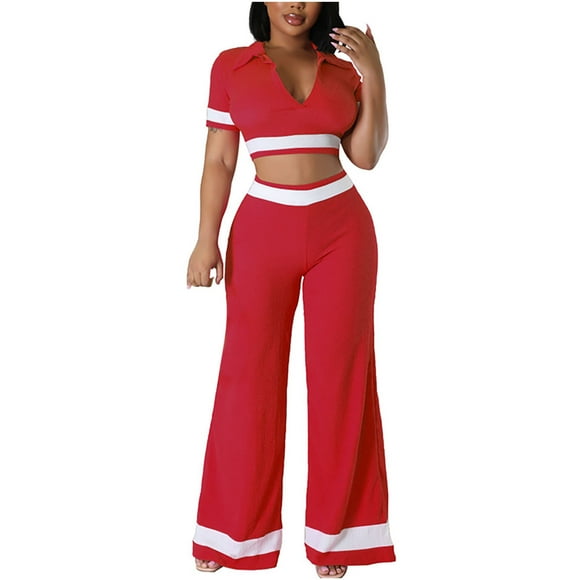Fankiway Fashion Women Summer Round-Neck Solid Color Casual Short Sleeve top+ Pant Set Womens Set Summer Outfits Summer Outfits for Women 8684 Piece