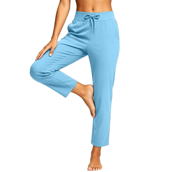 Admvng Womens Straight Yoga Pants Drawstring Elastic Waist Solid Casual Trousers with Pockets
