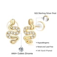 thumbnail image 2 of TINGN Tiny CZ Snake Earrings for Women 14K Gold Plated Cubic Zirconia Snake Earring, 2 of 5