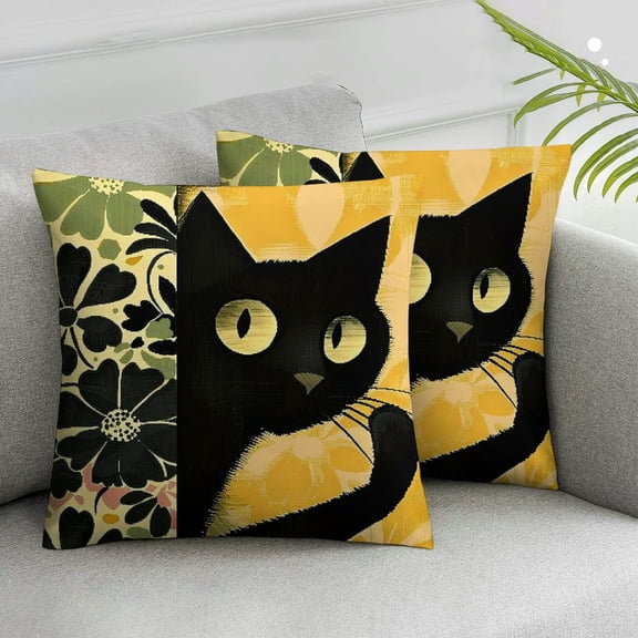 Acheng Boho Abstract Black Cat Decorative Throw Pillow Covers Set of 2, Spring Summer Palm Leaves Plant Porch Outdoor Pillowcase, Bohemian Minimalist Modern Art Cushion Case Home Decor White