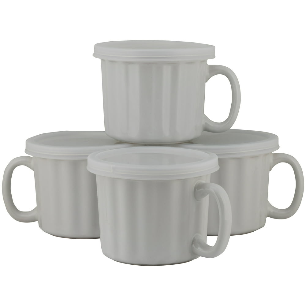 10 Strawberry Street 16oz Set of 4 Soup Mug with Lid, White Walmart