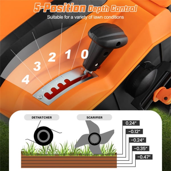 imerelez Corded Electric Lawn Mower:Corded Electric Lawn Dethatcher with 16-Inch Cutting Width, Wear-Resistant Wheels & Large Removable Grass Bag for Home Lawn - Orange