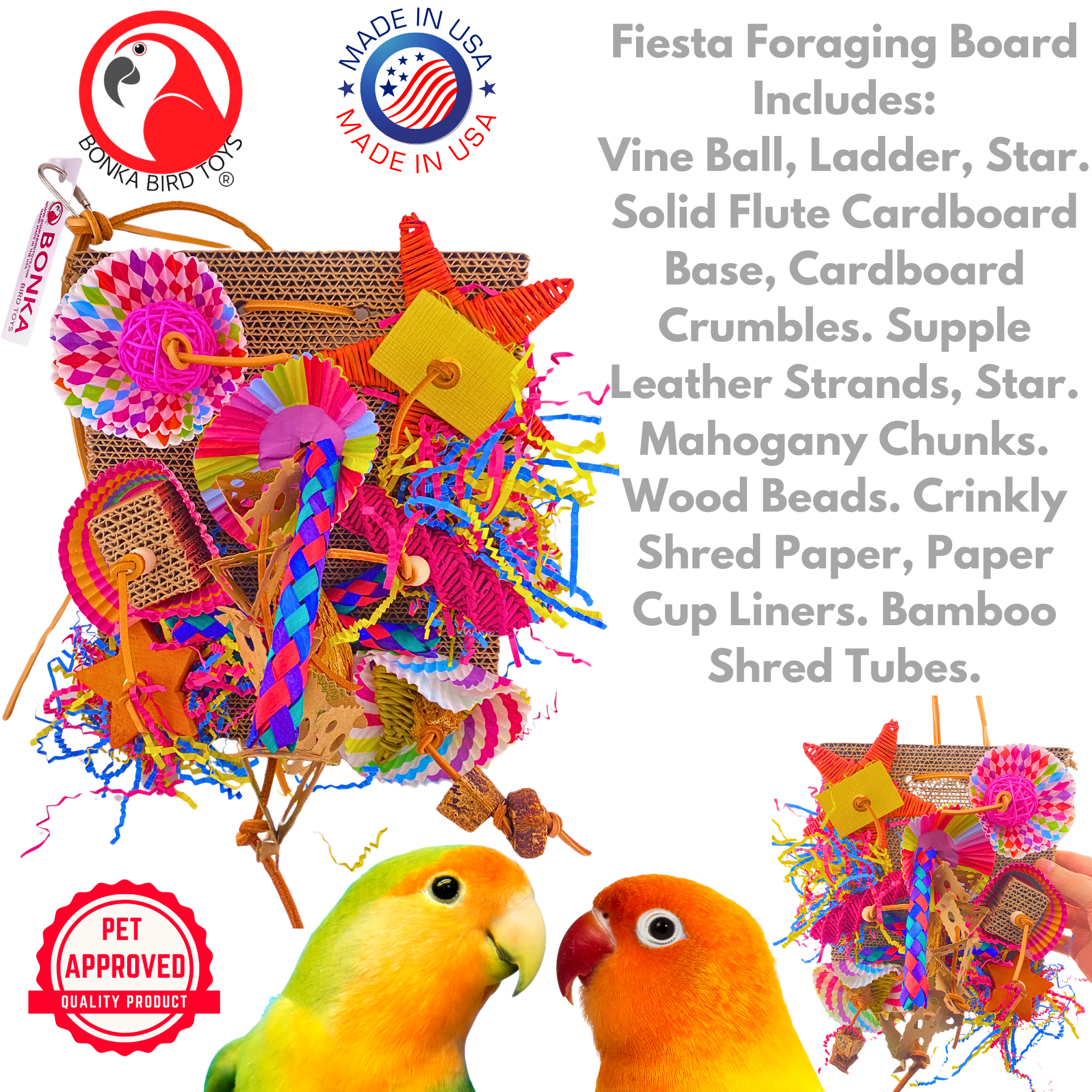 Bonka Bird Toys 2644 Fiesta Foraging Board Chew Forage Shred Parrot Cage Toy Pet