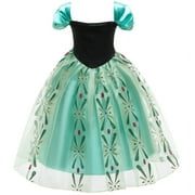 Jurebecia Princess Costume Halloween Dress Birthday Party up Clothes with Accessories Green 120 cm 5-6 Years