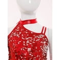 thumbnail image 6 of Aislor Girls Ballet Skirted Bodysuit Sequins Performance Jumpsuit Asymmetrical Latin Jazz Dance Dress Leotard Red 6, 6 of 7
