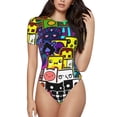thumbnail image 1 of Goofa Geometry Dash Printed Women Rash Guard Short Sleeve,Tummy control Swimsuit Surfing Swimsuit Bathing Suit One Piece Swimsuit UPF 50-X-Large, 1 of 7
