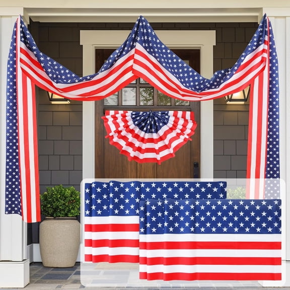 Guvpev 250th Anniversary Patriotic Bunting Flags - 20FT American Flag Bunting Red White Blue Fabric Banner for Independence Day Memorial Day Party Supplies Garden Porch Decor