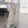 thumbnail image 4 of Bysome Girls Pants Solid Color Elastic Waist With Drawstring and Pockets Cargo Trousers Breathable Girls Pants Size 5-6 Years Khaki, 4 of 4
