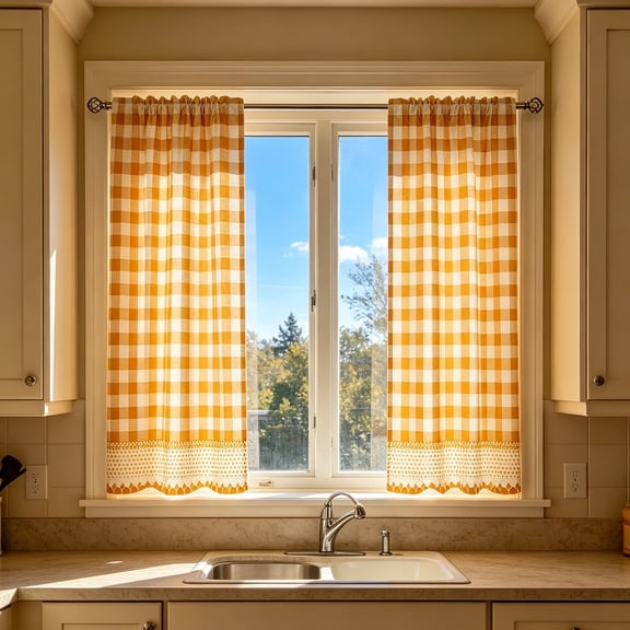 Hovilon 28x40 Inch 2D Printed Kitchen Curtains, Washable Polyester Short Window Panels, Light Filtering Tier Curtains for Bathroom Bedroom Laundry Room, Fade Resistant & Easy Care