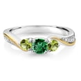 thumbnail image 3 of Gem Stone King 925 Silver and 10K Yellow Gold Green Nano Emerald Green Peridot and White Lab Grown Diamond 3 Stone Engagement Ring for Women (0.57 Cttw, May Birthstone, Size 8), 3 of 6