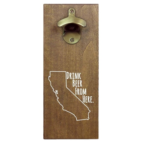 Torched California Drink Beer Bottle Opener Magnetic Cap Catcher 12"x5"x2.5" Brown