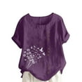 thumbnail image 6 of Homenesgenics Womens Tops under $5 Women Casual and Linen Round-Neck Tops Printed Short Sleeve Button T-shirt Blouse Purple XXXXL, 6 of 6