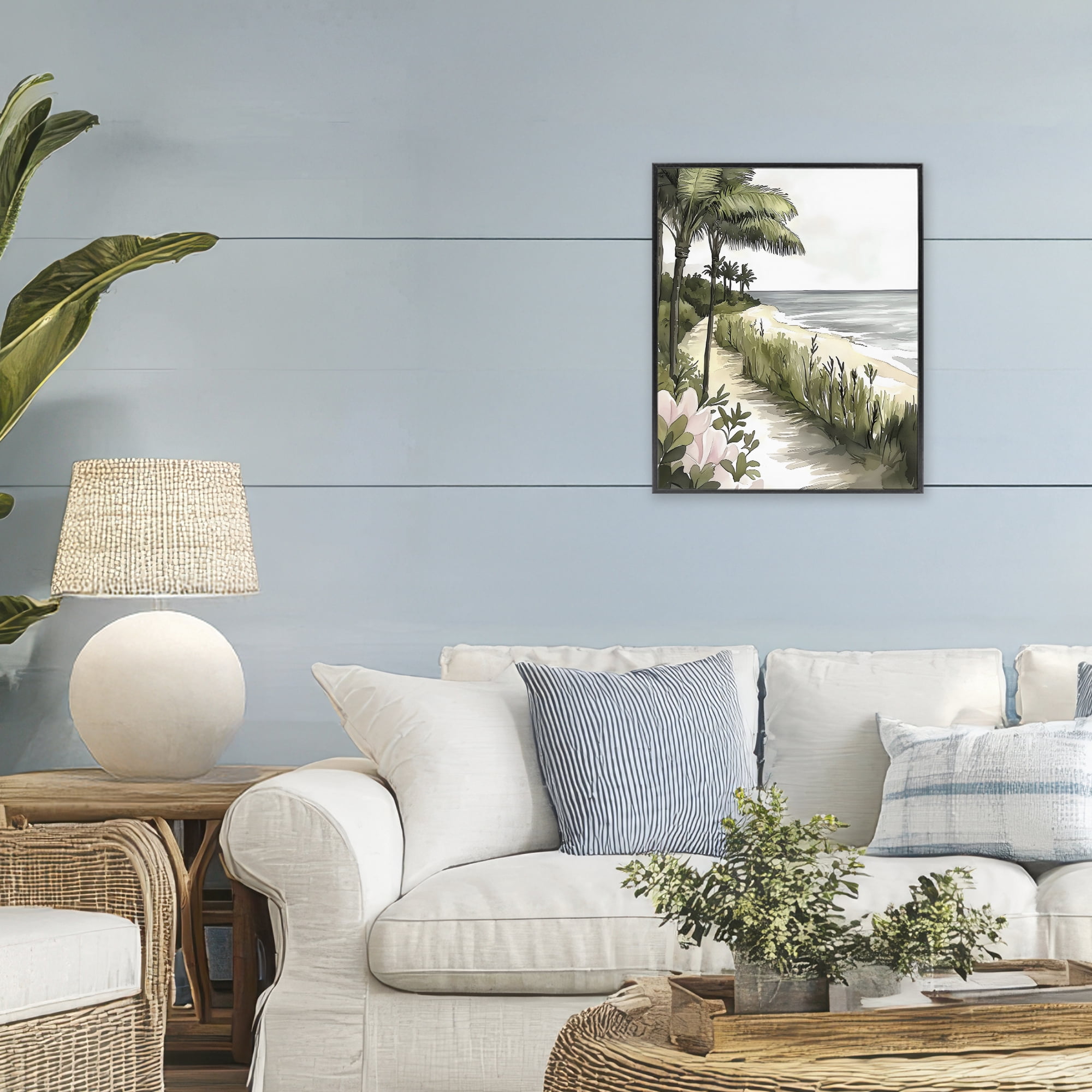 Stupell Industries Coastal Calm Palm Tree Pathway Black Framed Giclee Art, design by Riley B