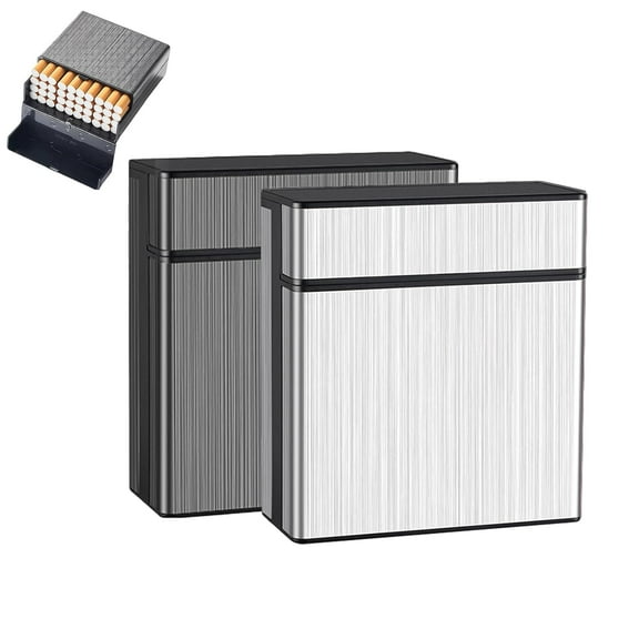 BZUEPRS 2 Pcs Metal Cigarette Cases, Cigarette Case for 40 Cigarettes, Cigarette Box Cigarette Case for Men and Women, Cigarette Box Gifts for Men and Women