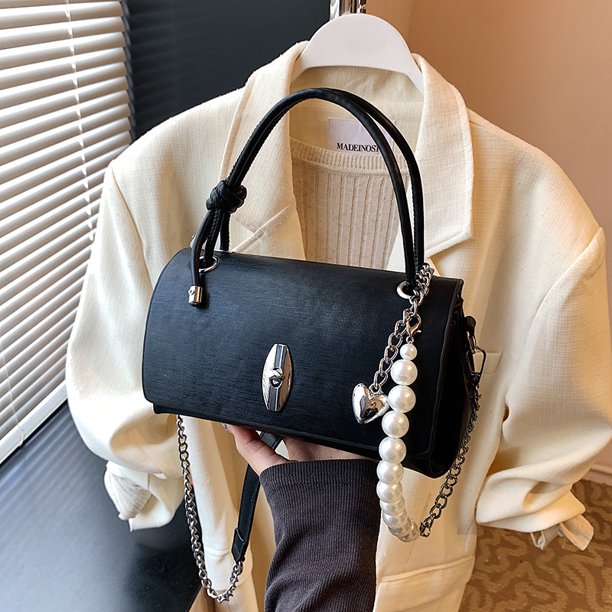 Bolso de mano de cuero suave y brillante para mujer, nuevo estilo, estilo temperamento, de alta gama, con cadena de perlas, para desplazamientos diarios, 2025