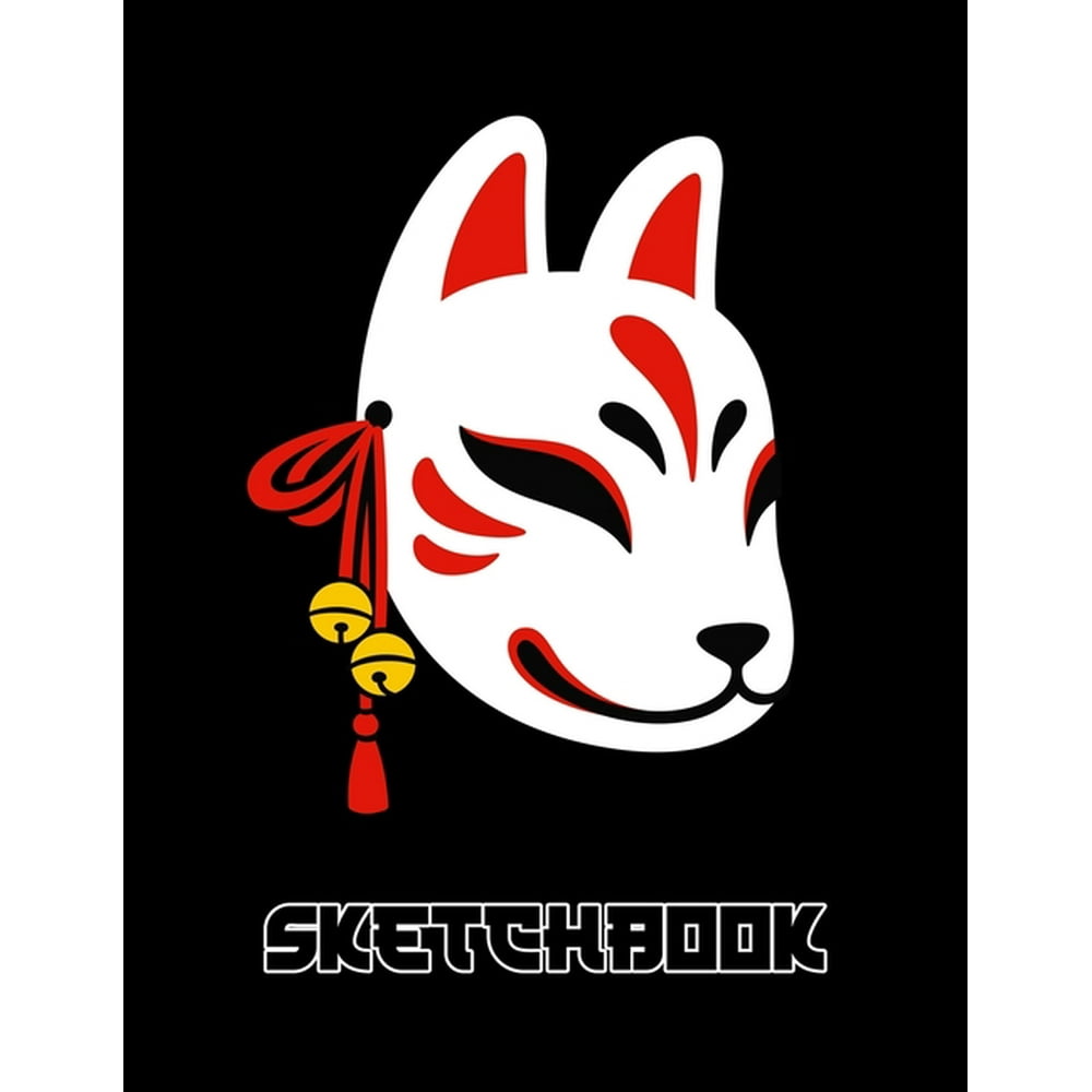 Sketchbook Kitsune Mask With Jingle Bells On Black Cover 110 Pages