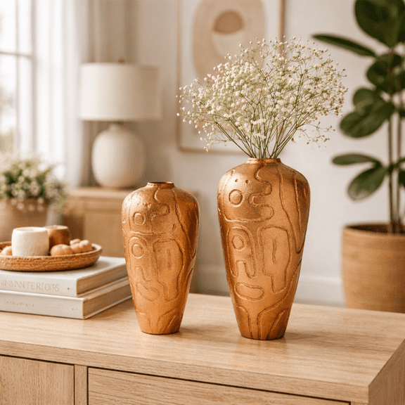 Expobazaar Vase| Decorative Aluminum Vase with Antique Copper Finish | Set of 2