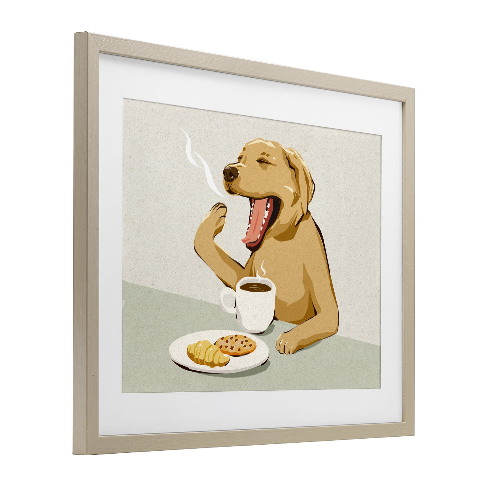 Stupell Industries Yawning Dog with Morning Coffee Birch Framed Print Under Glass, design by Ziwei Li