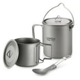 thumbnail image 1 of Lixada Ensemble Léger en Titane 3 Pcs Pot en Titane 750ml Tasse 350ml Mug avec Couvercle Poignée Pliable Spork Pliant pour Camping en Plein Air Randonnée Sac à Dos, 1 of 7