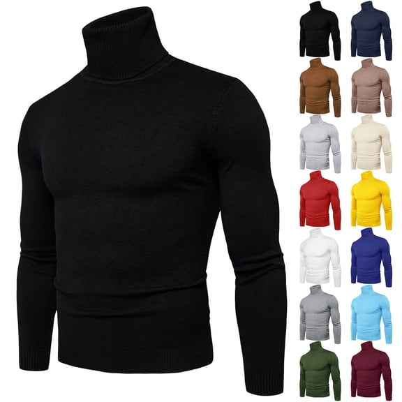ASFGIMUJ Men's Turtleneck Sweater Slim Fit Pullover Knitted High Neck Jumper Top Soft Thermal Stretch Basic Layer Shirt Solid Color Casual Business Winter Warm Undershirt