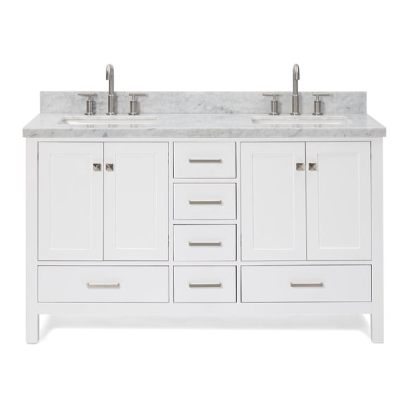Ariel A061DCWRVOWHT Cambridge 61" Free Standing Double Basin Vanity Set - White