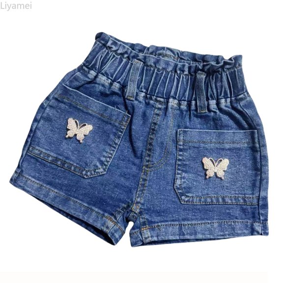 Liyamei Girls Elastic Waist Denim Shorts with Loose Fit for Summer Play Size 1-8,Blue
