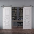 thumbnail image 2 of Double Barn Door 56 x 80 inches | CLASSIC 5589 White Enamel | 13FT Silver Rail Track Set | Solid Panel Interior Doors, 2 of 5