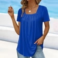 thumbnail image 2 of CIENVNSTG Women's Fashion Casual Summer Clothing Pleated T-Shirts Square Neck Short Sleeve Solid Color Tunic Tee Tops for Daily Outings Indoor Leisure and Outdoor Trips Blue 4XL, 2 of 5