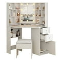 thumbnail image 5 of Corner Vanity Table Set with Lighted Mirror, Makeup Dressing Table with Storage Cabinet and Cushioned Stool, White, 5 of 10