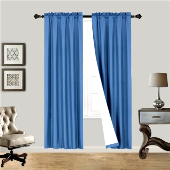 Royal Blue R64 1 panel solid lined foam backing blackout window curtain treatment drape rod pocket matte smooth fabric 37"wide x95"long