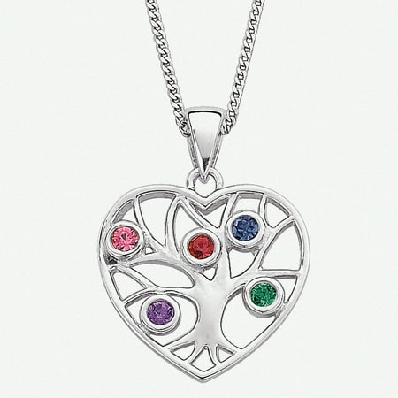 Personalized Planet Family Birthstone Sterling Silver Heart Pendant