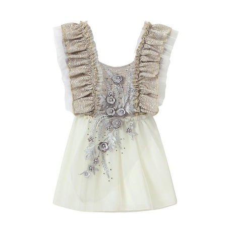 

EHTMSAK Newborn Infant Baby Embroidered Dress for Girls Flutter Sleeve Sleeveless Dresses Summer Sundress Gray 0-24M 70