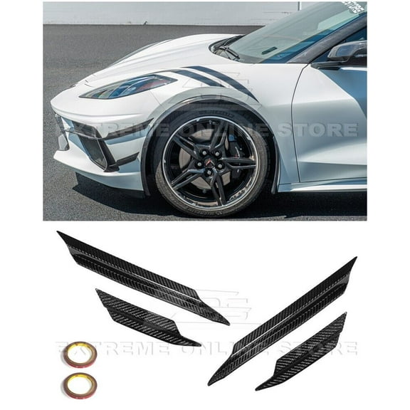 Replacement For 2020-Present Chevrolet Corvette C8 | Performance Package CARBON FIBER Front Bumper Side Canrds Dive Plane Pair