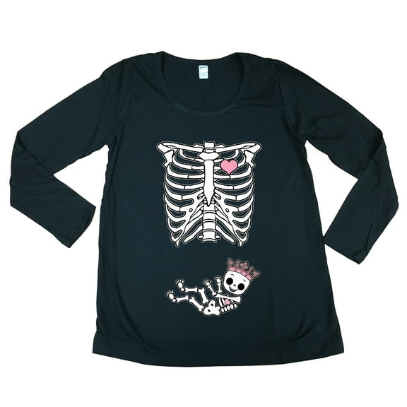 Long Sleeve Princess Crown Baby Girl Skeleton Mommy Mom Maternity DT T-Shirt Tee