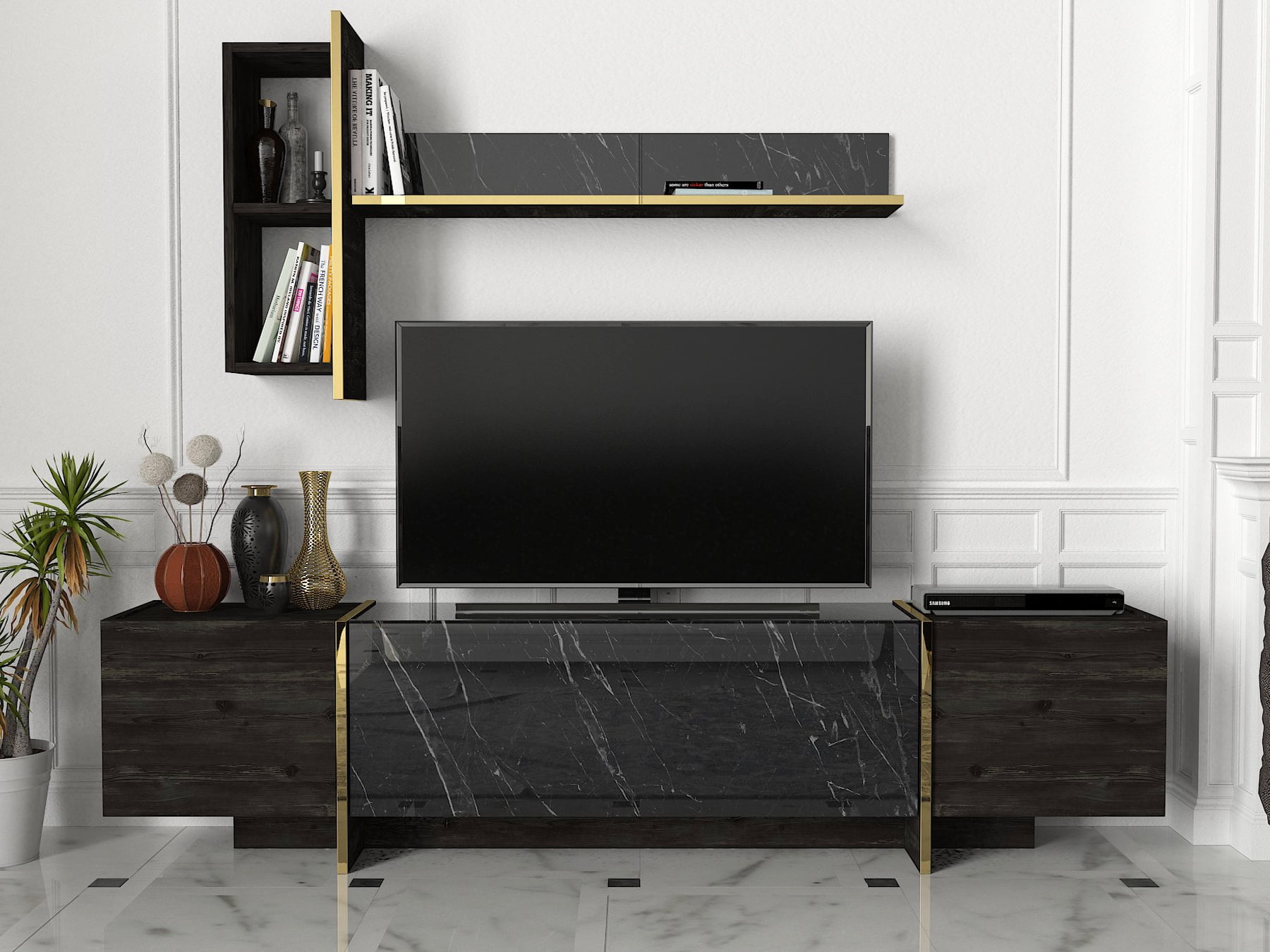 Veyron TV Unit Black Rebab-Black Marble - Walmart.com - Walmart.com