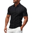 thumbnail image 5 of Namayuj Ribbed Knit Solid Polo Shirts for Men Short Sleeve Tops Slim Fit Casual Breathable Fabric Business Office Wear Black M, 5 of 8