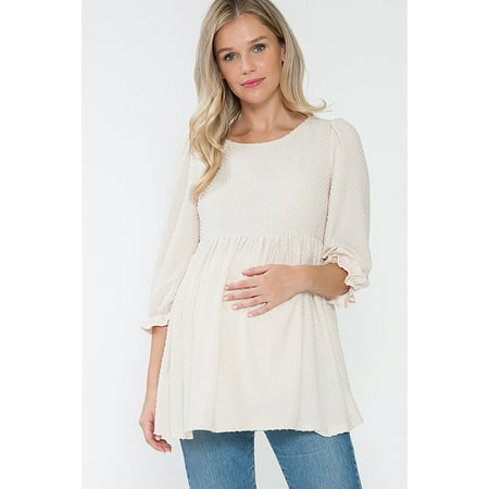 

Women Maternity Swiss Dot Baby Doll Blouse with Balloon Sleves
