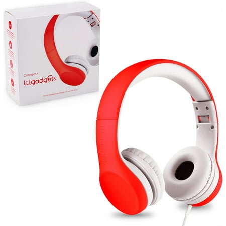 LilGadgets Connect+ Kids Wired Headphones with Microphone Volume Limiting for Safe Listening Adjustable Headband Cushioned Earpads to ensure Comfort For Kids Toddlers Boys & Girls Red