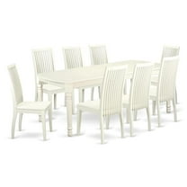 East West Furniture Dover 9-piece Wood Dining Table and Chair Set in Linen White
