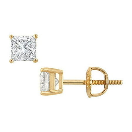 14K Yellow Gold Princess Cut Diamond Stud Earrings 0.75 CT. TW.